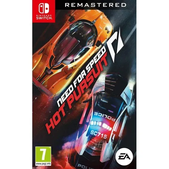 Need for Speed Hot Pursuit Remastered game cover showing high-speed police chase with exotic supercars