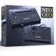 The sleek black NEOGEO AES+ console alongside its signature arcade-grade joystick controller