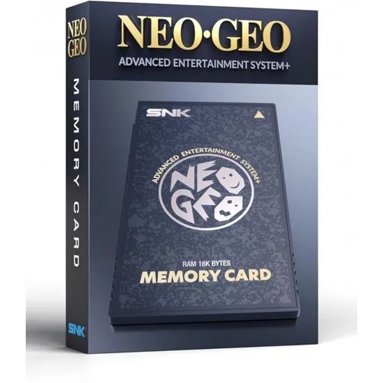 A sleek black NEOGEO AES+ memory card featuring the classic SNK branding and 1:1 original dimensions