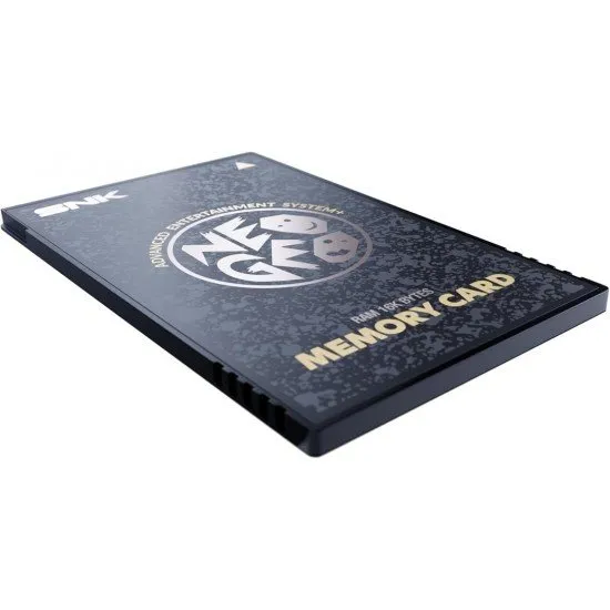 A sleek black NEOGEO AES+ memory card featuring the classic SNK branding and 1:1 original dimensions