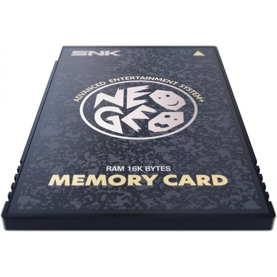 A sleek black NEOGEO AES+ memory card featuring the classic SNK branding and 1:1 original dimensions