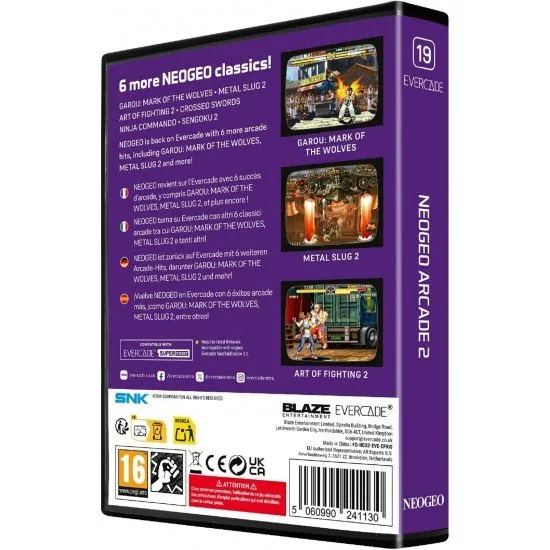 NeoGeo Arcade 2 Evercade cartridge box art showing characters from Garou, Metal Slug 2, and other included classics