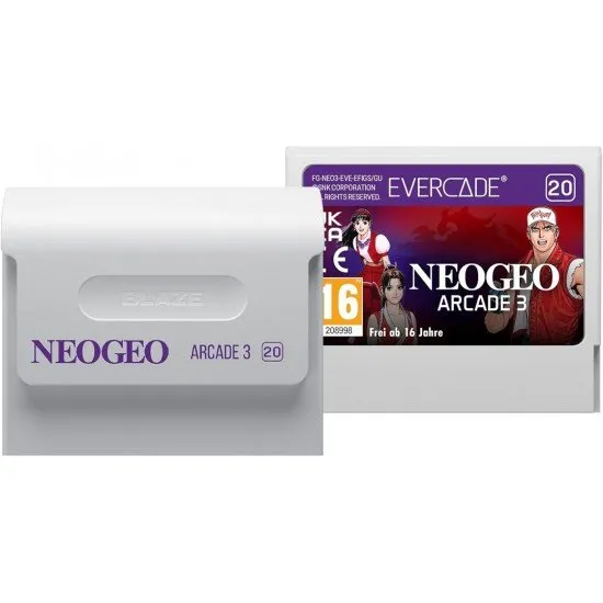 NeoGeo Arcade 3 Evercade cartridge box art showing characters from King of Fighters, Metal Slug 3, and Twinkle Star Sprites