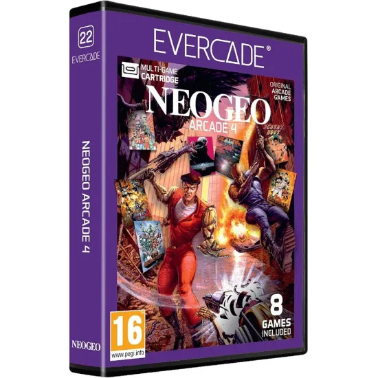 An Evercade game cartridge box displaying vibrant arcade sprites from Metal Slug 4 and Blazing Star alongside the official NEOGEO and Blaze branding