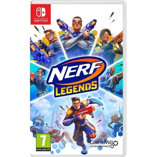 NERF Legends Nintendo Switch physical game cartridge box showing first-person NERF blaster shooter gameplay PEGI 7