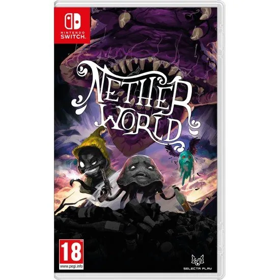 NetherWorld Switch The box art for the physical edition of NetherWorld on Nintendo Switch, showing the pixel art protagonist Medoo in a surreal and twisted setting.