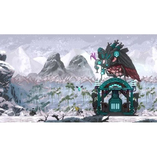 NetherWorld Switch The box art for the physical edition of NetherWorld on Nintendo Switch, showing the pixel art protagonist Medoo in a surreal and twisted setting.