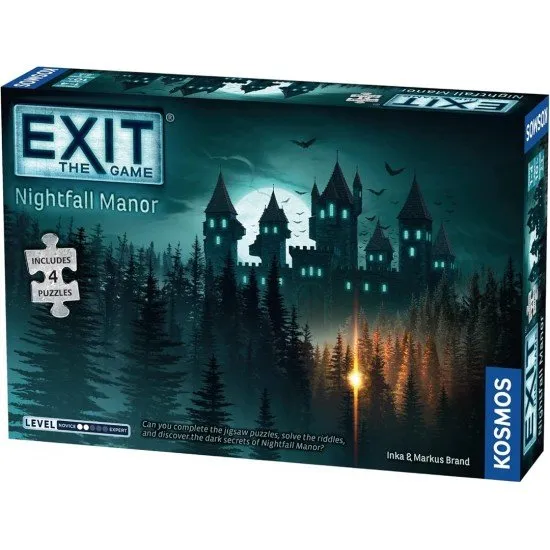 EXIT Nightfall Manor box art showing a mysterious gothic manor with puzzle pieces