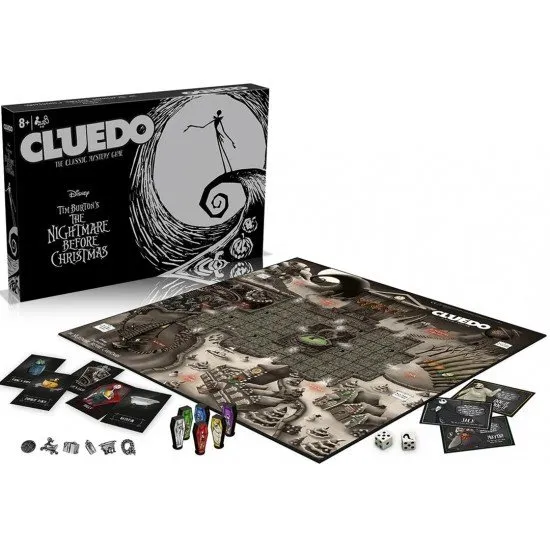 Cluedo Nightmare before Christmas The box art for the Cluedo Nightmare before Christmas board game, showing Jack Skellington and other characters on the board.