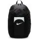 Nike Academy Team Backpack in Black/White showing the 30L capacity bag with ball pocket and adjustable padded straps