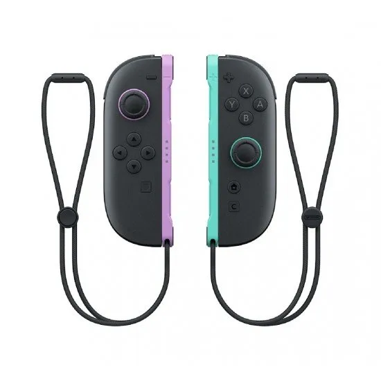 A pair of Nintendo Switch 2 Joy-Con controllers in Light Purple and Light Green with matching wrist straps