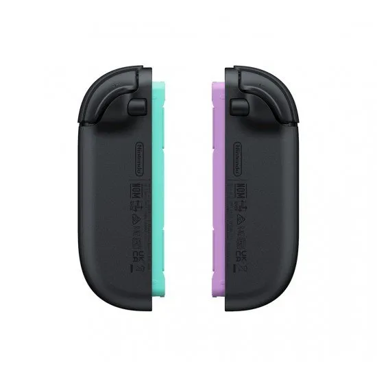 A pair of Nintendo Switch 2 Joy-Con controllers in Light Purple and Light Green with matching wrist straps