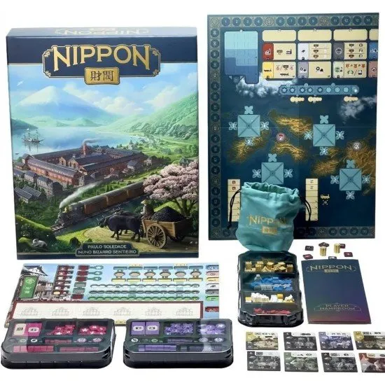 A luxury board game box featuring gold-leaf illustrations and high-quality wooden and metal components