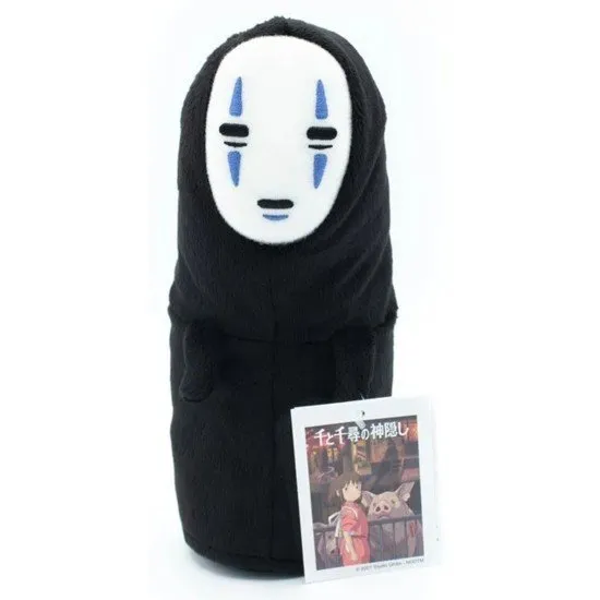 Spirited Away Kaonashi No Face Plush, an 18cm figure dressed in black with a white Noh mask
