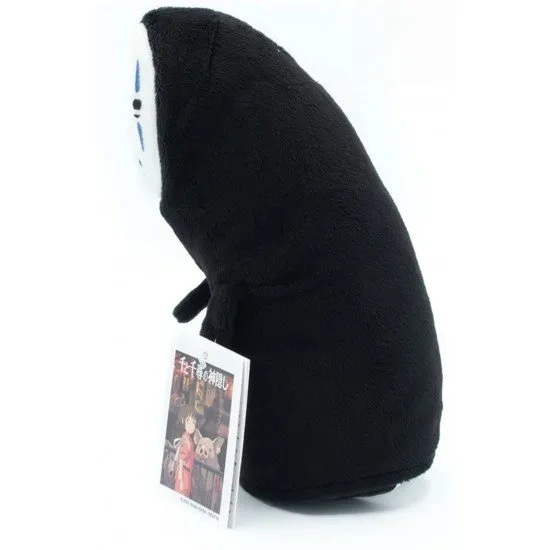 Spirited Away Kaonashi No Face Plush, an 18cm figure dressed in black with a white Noh mask