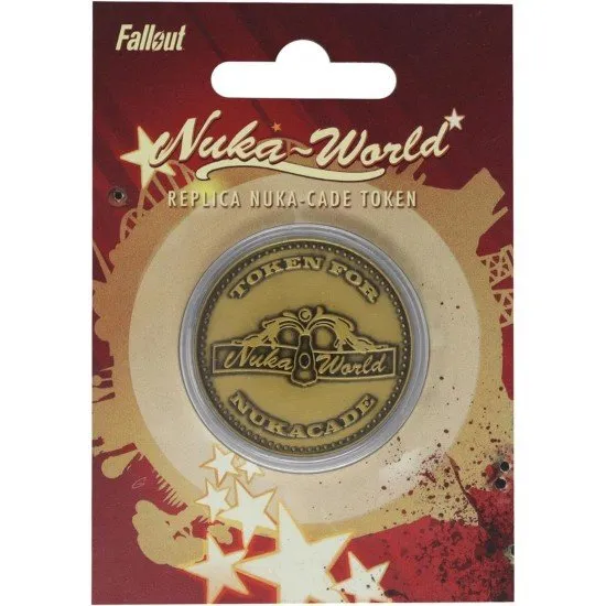 Metal Nuka-cade token replica with embossed lettering and star design