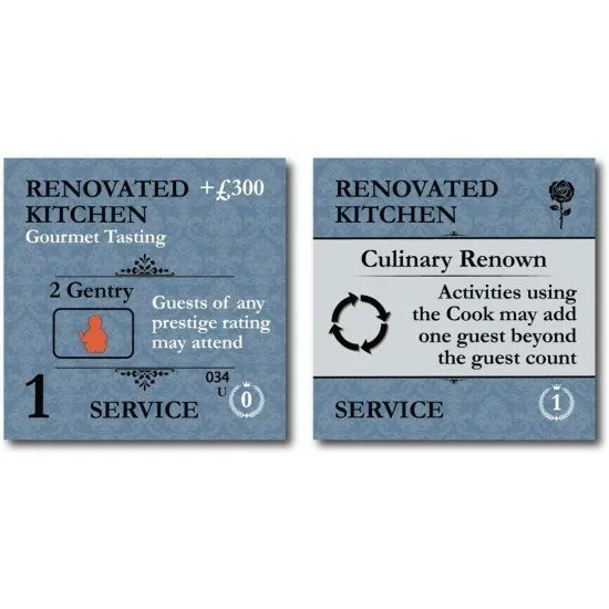 Obsession Upstairs Downstairs Kayenta Games 6 Player Expansion Obsession Upstairs Downstairs Expansion box art showing the new servant staff (Cook, Hall Boy) and the Howard family crest