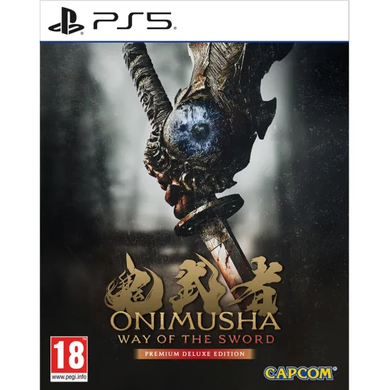 A PlayStation 5 game case depicting a fierce samurai clad in dark armour charging forward with a glowing blue gauntlet on his right arm and a blood-stained katana