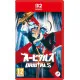 A Nintendo Switch 2 game case showing a bright 90s style retro anime boy and girl looking out of a round spaceship window at a giant colourful swirling cosmic nebula storm