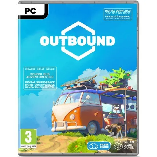 Outbound PC box art featuring a modular electric camper van in a lush, colourful landscape