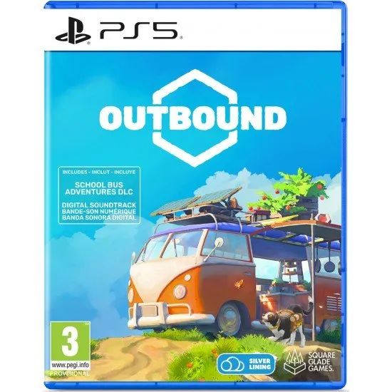 Outbound PS5 cover art featuring a customisable electric camper van in a vibrant landscape