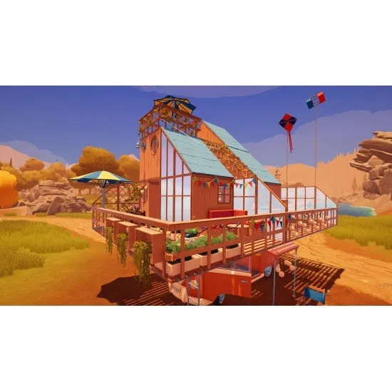 Outbound PC box art featuring a modular electric camper van in a lush, colourful landscape