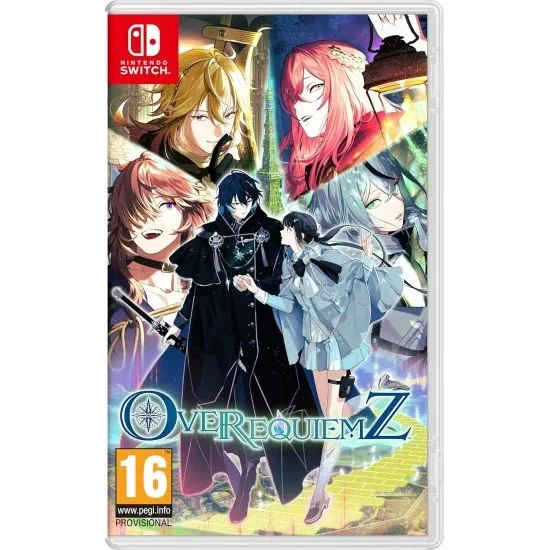 A group of stylised anime characters standing before a fractured, gothic backdrop representing different story paths
