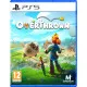 A PlayStation 5 game case showing a cartoon monarch wearing a glowing crown while holding a massive wooden tavern over their head above a bustling fantasy village