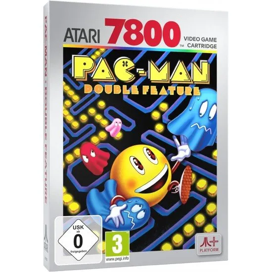 PAC-MAN Double Feature Atari 7800 Classic Arcade PAC-MAN Double Feature Atari 7800 game box art showing both Pac-Man and Ms. Pac-Man characters in their respective mazes