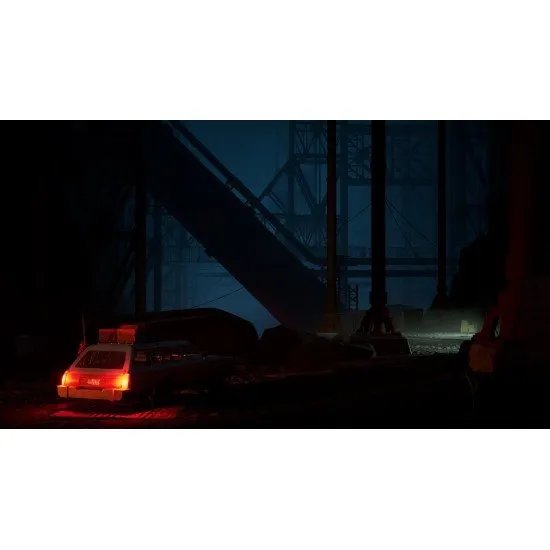 The box art for the game Pacific Drive on PS5, showing a rusty station wagon driving down a road at night with glowing anomalies in the background.