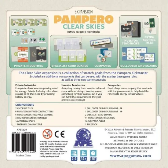 Pampero: Clear Skies Expansion with new modules and components for the Pampero board game