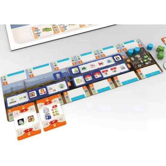 Pampero board game cover showing wind turbines and energy infrastructure on a map of Uruguay