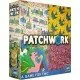 Patchwork Revised Edition board game box art showing a close-up of colorful geometric quilt pieces and buttons