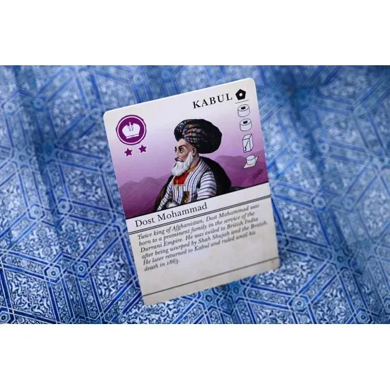Pax Pamir Second Edition board game box showing cloth map and resin pieces