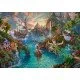A colourful jigsaw puzzle featuring Peter Pan, Wendy, and the Lost Boys flying over London toward Neverland in the signature Thomas Kinkade style