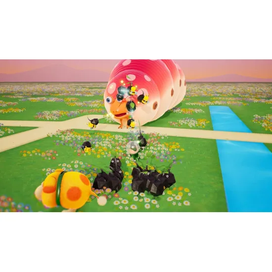 Nintendo Switch 2 game case for Pikmin 4 Nintendo Switch 2 Edition showing Rescue Pup Oatchi, red, blue, and yellow Pikmin in a 4K garden setting