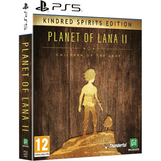 PlayStation 5 game case for Planet of Lana II Children of the Leaf Kindred Spirits Edition showing Lana and Mui looking at a vibrant alien landscape