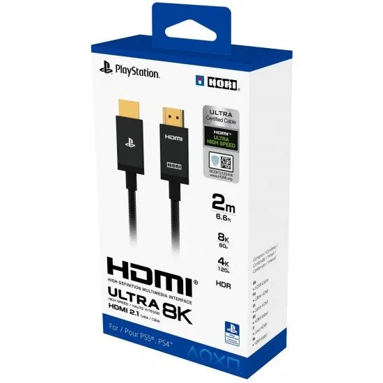 Hori PlayStation 8K HDMI Cable The box art for the Hori PlayStation Ultra High Speed 8K HDMI 2.1 Cable, showing the braided cable and the PS5 console.