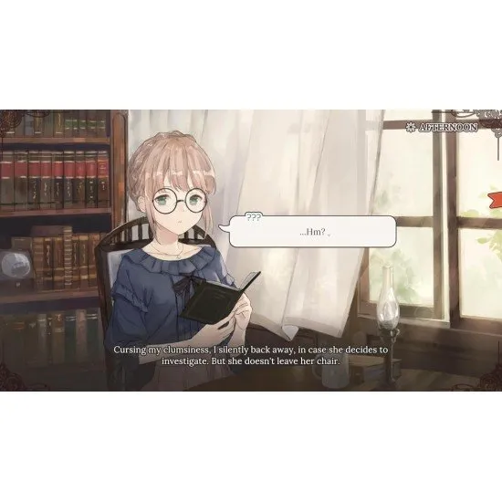 Two female characters sharing a drink at a café with a view of a floating city in the background