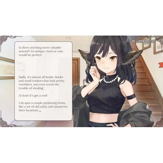 Two female characters sharing a drink at a café with a view of a floating city in the background