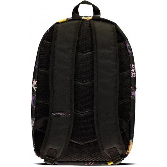 A two-strap backpack with a collage image of various Pokémon characters, including Pikachu, Bulbasaur, and Squirtle.