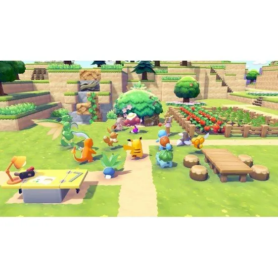 Pokémon Pokopia game cover showing the human protagonist (Ditto) using Pokémon moves to grow plants in a cozy, colourful village setting