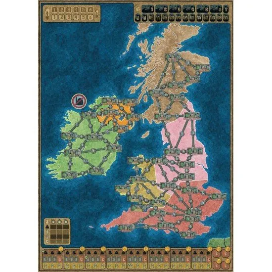 Power Grid expansion board showing maps for Northern Europe and the United Kingdom & Ireland with resource tracks
