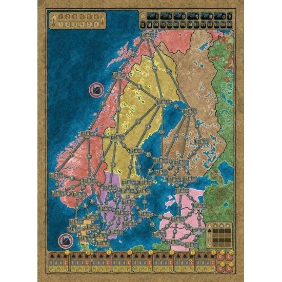 Power Grid expansion board showing maps for Northern Europe and the United Kingdom & Ireland with resource tracks