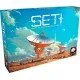 The box art for SETI: Search for Extraterrestrial Intelligence, showing a futuristic telescope, probes, and planets.