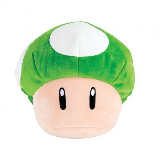 Super Mario 1-Up Mushroom Plush A green and white plush toy of a 1-Up Mushroom from Super Mario, shown from the front.