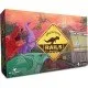 Cretaceous Rails Board Game The box art for the board game Cretaceous Rails, showing a futuristic train with tourists traveling through a prehistoric jungle filled with dinosaurs.