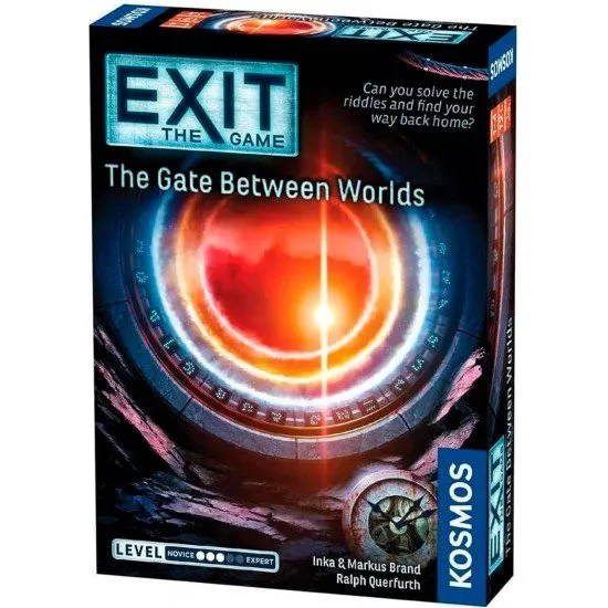EXIT The Gate Between Worlds The box art for the EXIT: The Gate Between Worlds board game, showing players standing before a mysterious glowing portal.