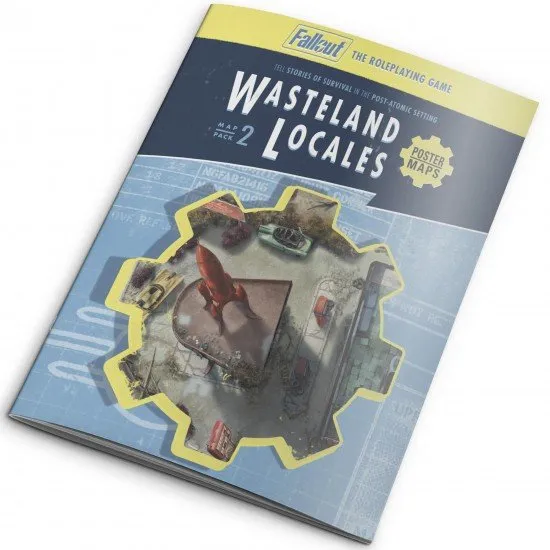 The box art for the Fallout RPG Map Pack 2, showing a detailed illustration of the Red Rocket service station and other wasteland locations.