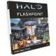 The box art for the Halo: Flashpoint UNSC Base Terrain Set, showing assembled terrain pieces and miniatures on a tabletop.